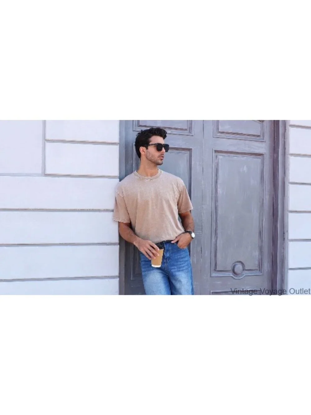 Mens Oversized Vintage Washed Crew Neck T-Shirt Heavyweight Cotton Spandex